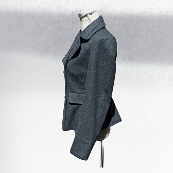 🌻Harve Benard Classic Grey Wool Blend Double Breasted Cropped Pea Blazer Coat 6 - Picture 6 of 12